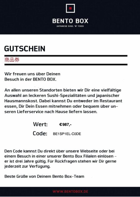 Restaurant-Gutschein für Die BENTO BOX