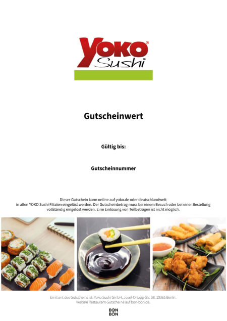 Restaurant-Gutschein für Yoko Sushi Black Week Gratis Gutschein